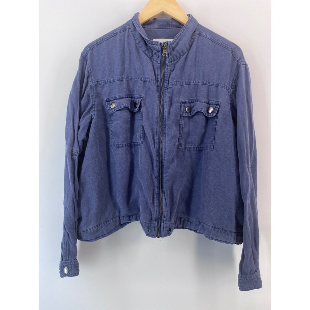 Treasure & Bond Blue Zip Up Utility Jacket Mock Neck Large Casual